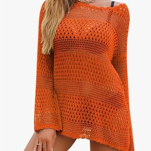 Orange Crochet Swim Cover-Up